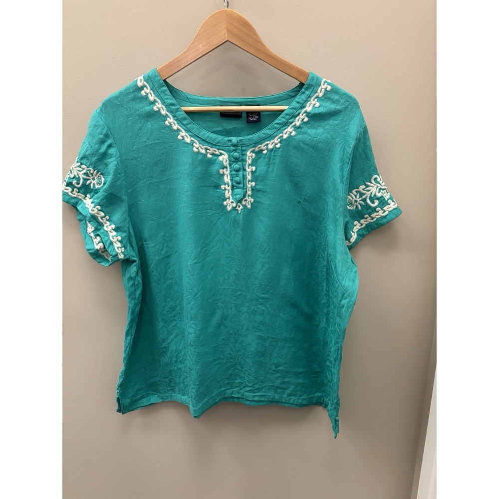 Norton McNaughton women's XL shirt green cotton embroidery white